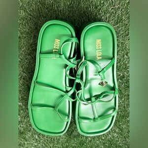 Miss Lola Green Platform Sandals Size 7.5